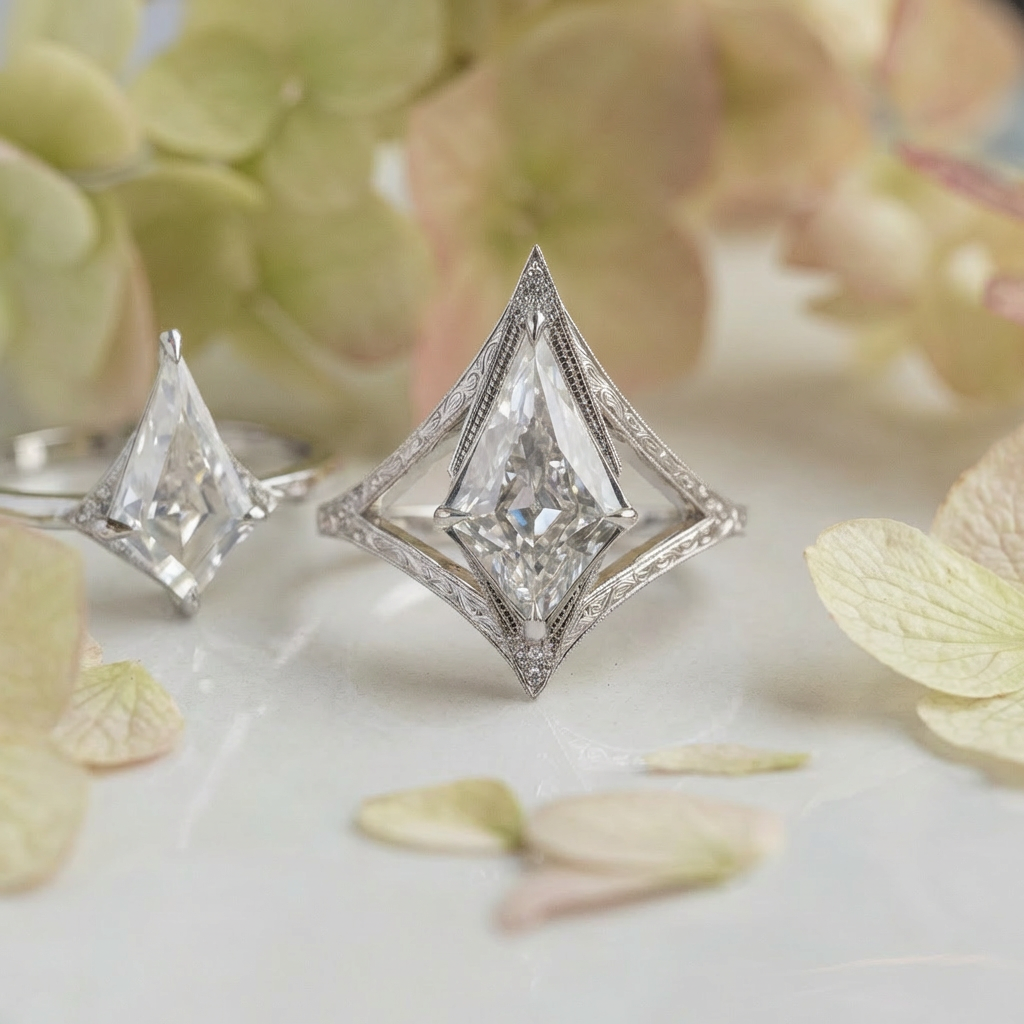Kite Lab Diamond Engagement Ring, Engraved Arwen Setting