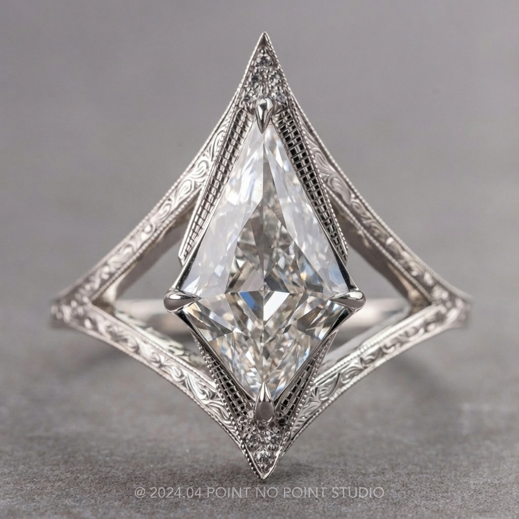 Kite Lab Diamond Engagement Ring, Engraved Arwen Setting