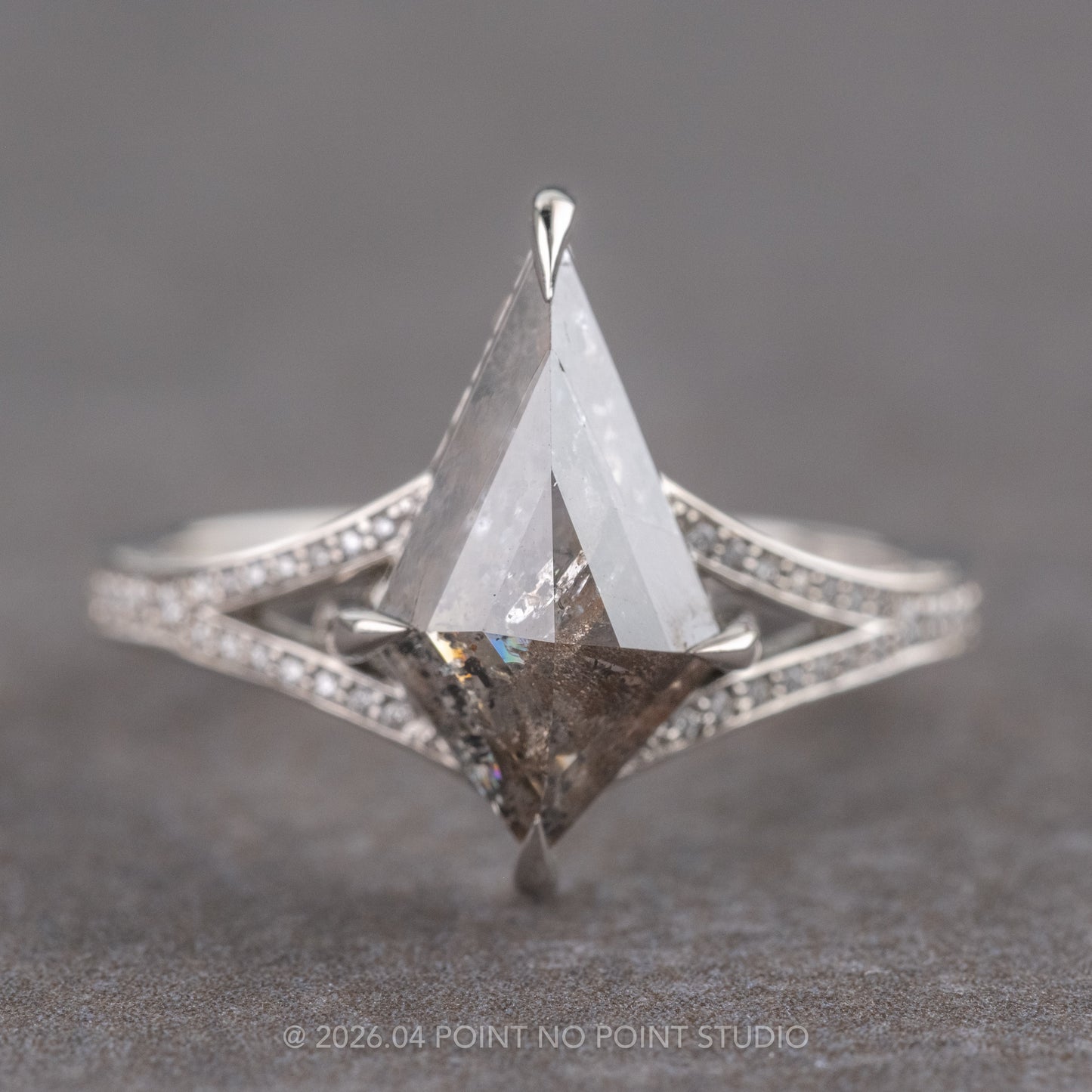 2.42 Carat Salt and Pepper Kite Diamond Engagement Ring, River Setting, Platinum