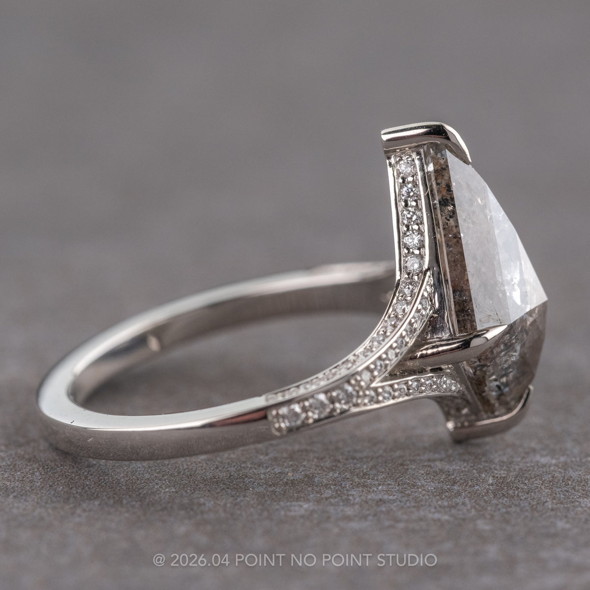 2.42 Carat Salt and Pepper Kite Diamond Engagement Ring, River Setting, Platinum