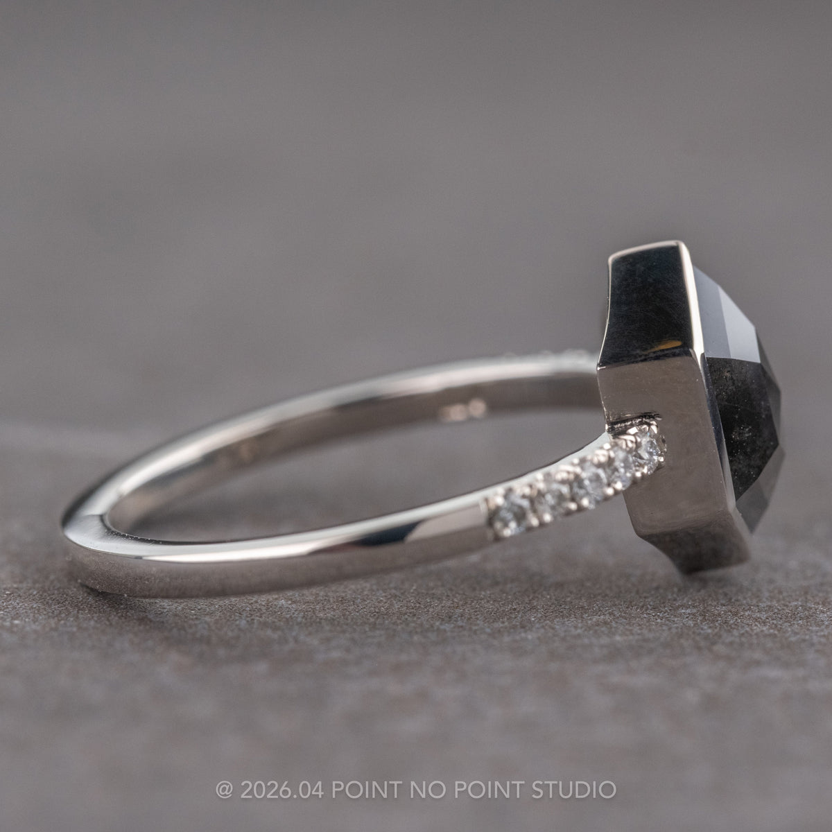 1.66 Carat Black Hexagon Diamond Engagement Ring, Bezel Jules Setting, Platinum