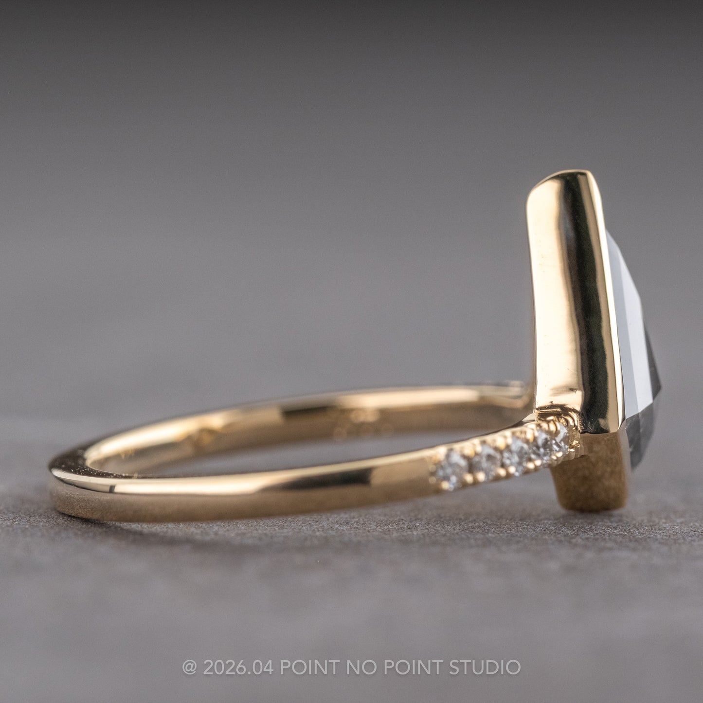 1.17 Carat Salt and Pepper Kite Diamond Engagement Ring, Bezel Jules Setting, 14K Yellow Gold