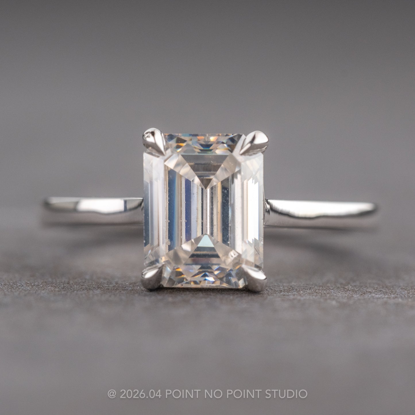 1.79 Carat Emerald Cut Moissanite Engagement Ring, Lark Setting, Platinum