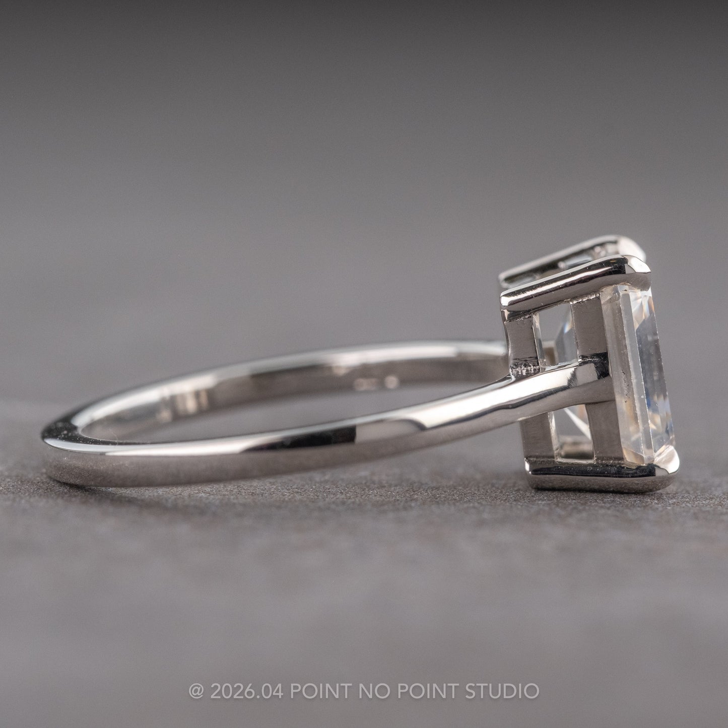 1.79 Carat Emerald Cut Moissanite Engagement Ring, Lark Setting, Platinum