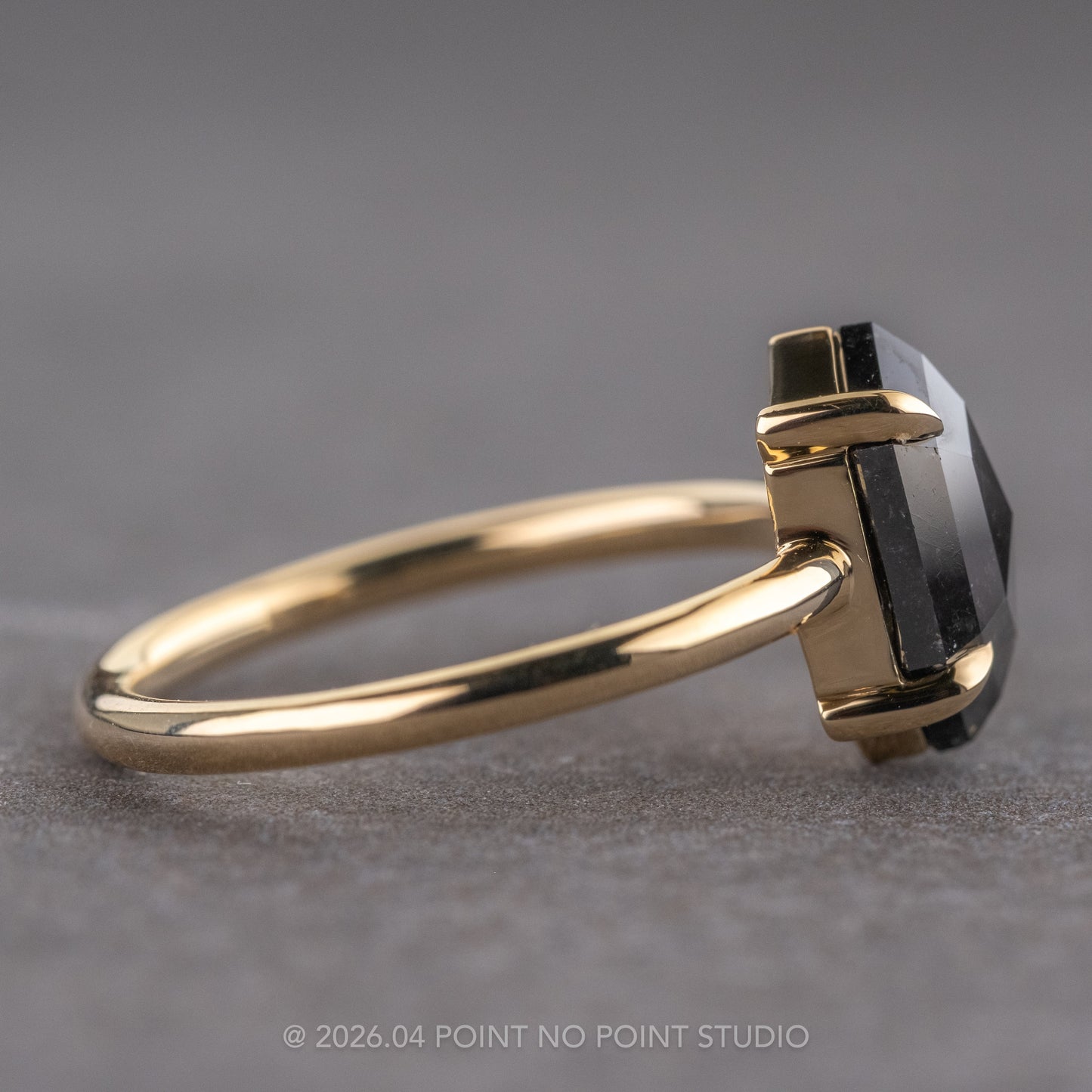 2.26 Carat Black Hexagon Diamond Engagement Ring, Jane Setting, 14k Yellow Gold
