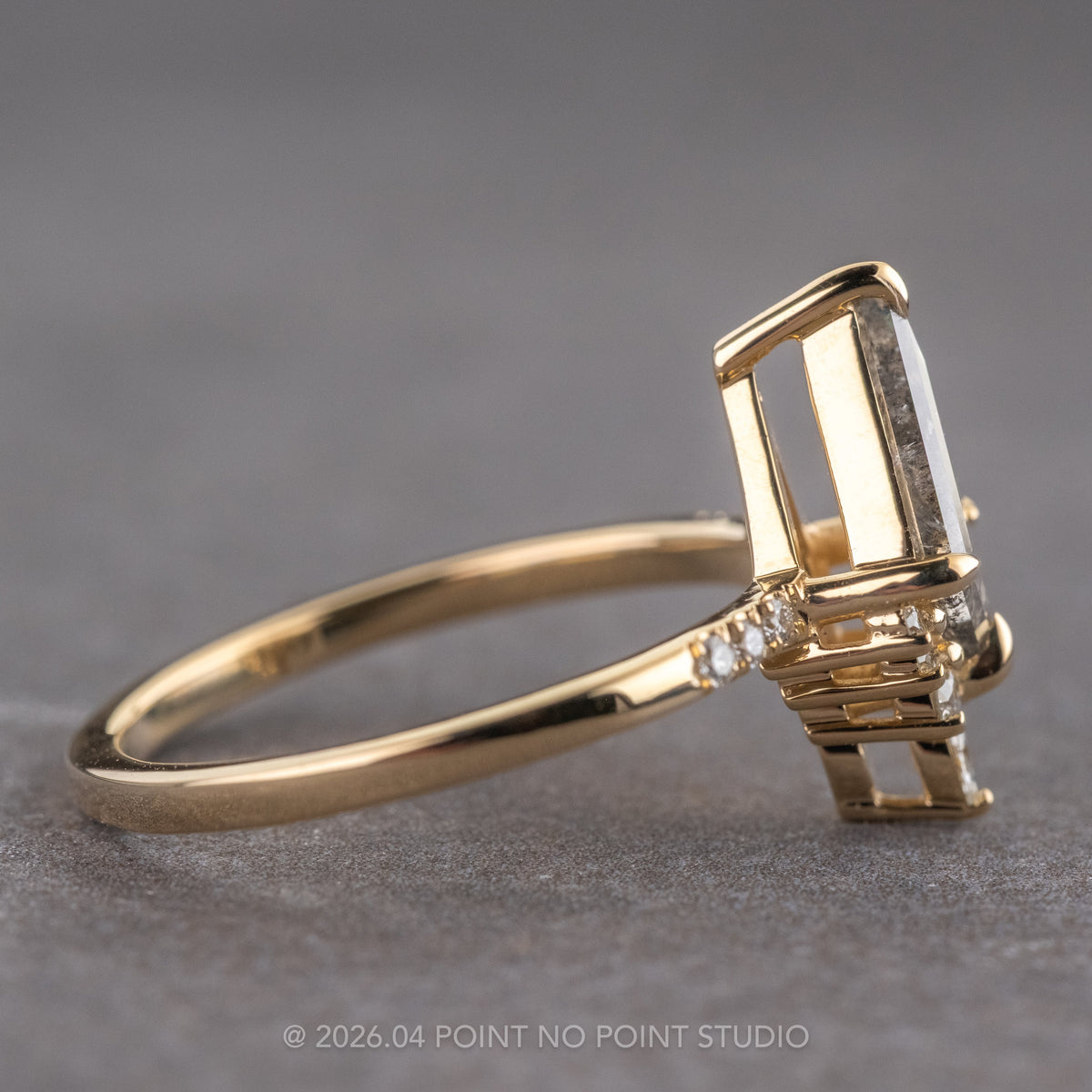1.18 Carat Salt and Pepper Kite Diamond Engagement Ring, Avaline Setting, 14K Yellow Gold