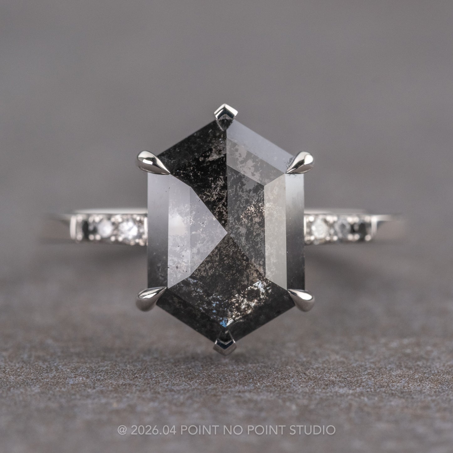 2.73 Carat Black Hexagon Diamond Engagement Ring, Ombre Sirena Setting, Platinum