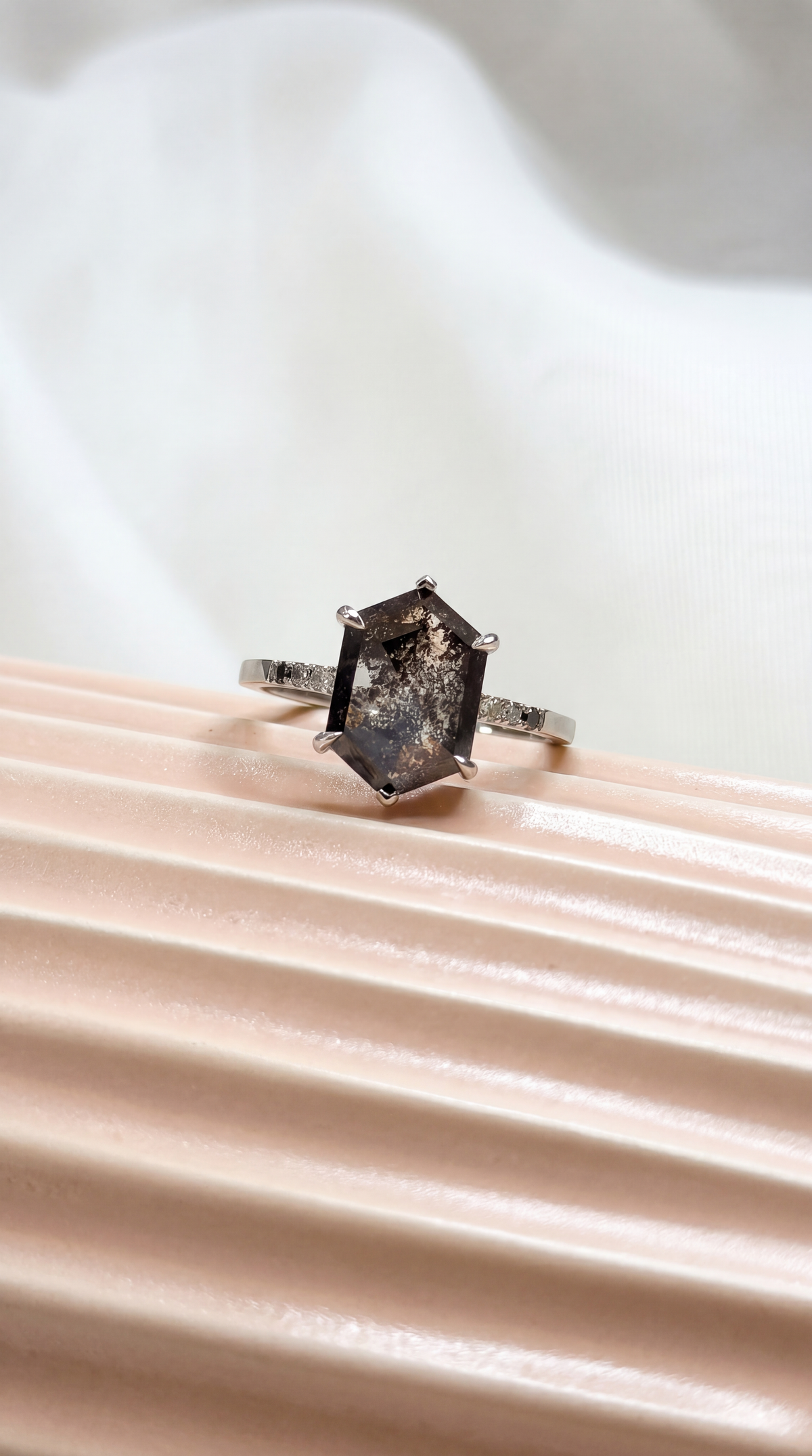 2.73 Carat Black Hexagon Diamond Engagement Ring, Ombre Sirena Setting, Platinum