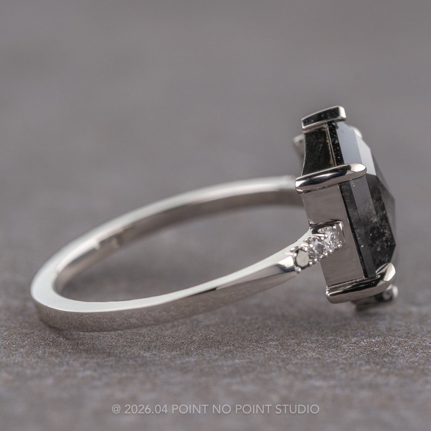 2.73 Carat Black Hexagon Diamond Engagement Ring, Ombre Sirena Setting, Platinum