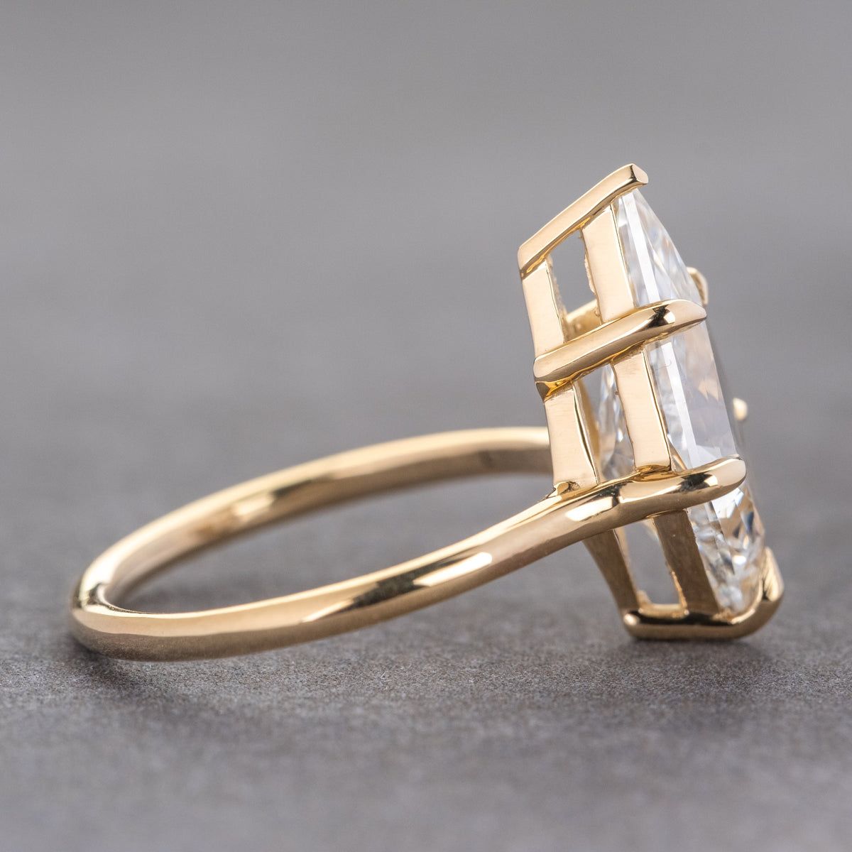3.03 Carat Kite Lab Diamond Engagement Ring, Lark Setting, 14k Yellow Gold