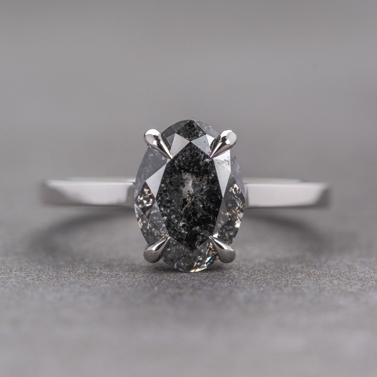 2.19 Carat Black Salt and Pepper Oval Diamond Engagement Ring, Lark Setting, Platinum