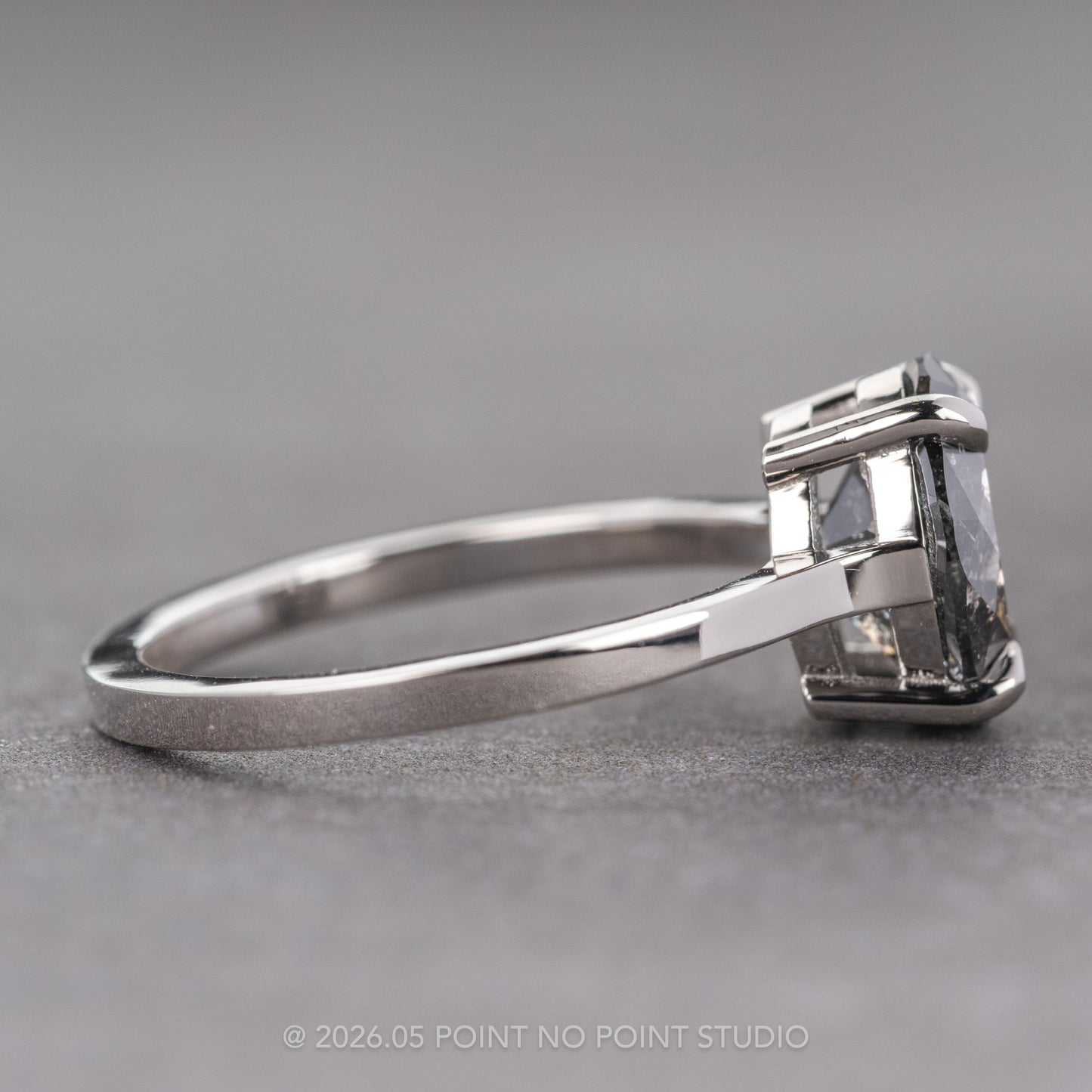 2.19 Carat Black Salt and Pepper Oval Diamond Engagement Ring, Lark Setting, Platinum