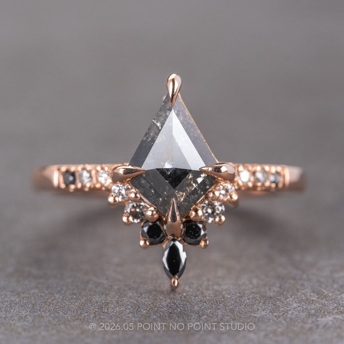 1.15 Carat Black Salt and Pepper Kite Diamond Engagement Ring, Ombre Avaline Setting, 14K Rose Gold
