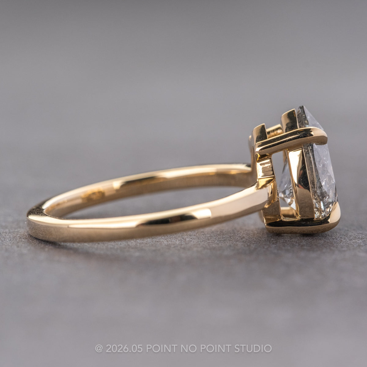 1.70 Carat Salt and Pepper Pear Diamond Engagement Ring, Basket Jane Setting, 14K Yellow Gold