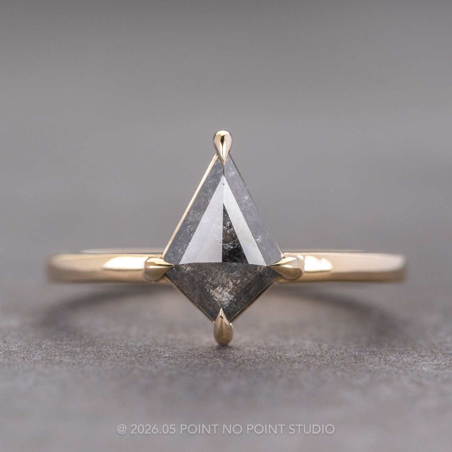 1.17 Carat Black Salt and Pepper Kite Diamond Engagement Ring, Jane Setting, 14k Yellow Gold