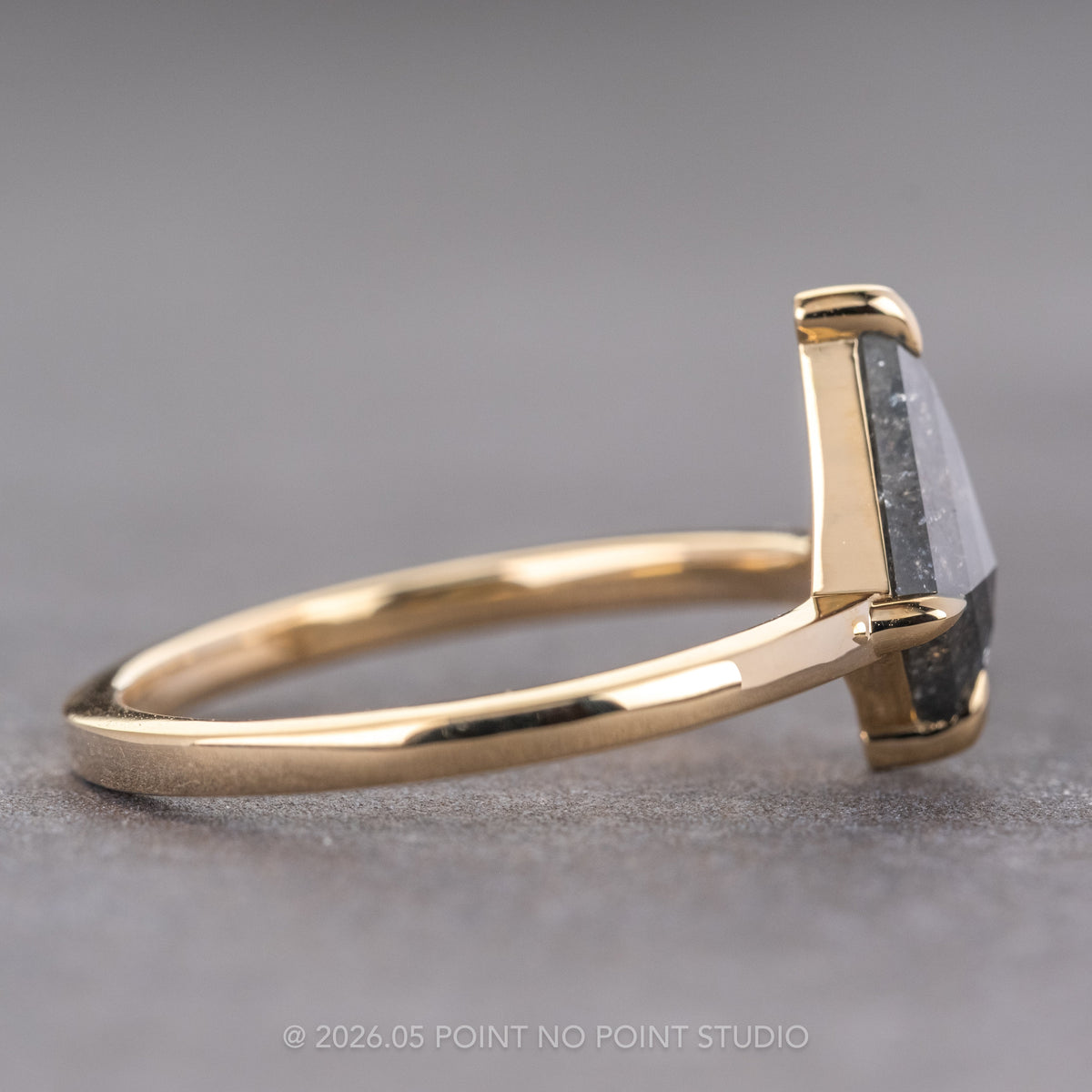 1.17 Carat Black Salt and Pepper Kite Diamond Engagement Ring, Jane Setting, 14k Yellow Gold