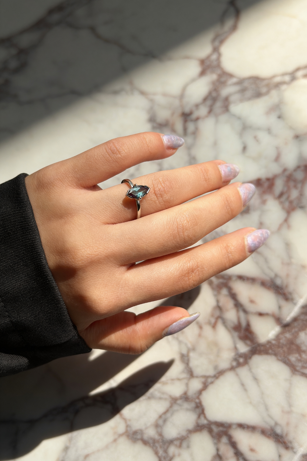 1.33 Carat Marquise Lab Alexandrite Engagement Ring, Charlene Setting