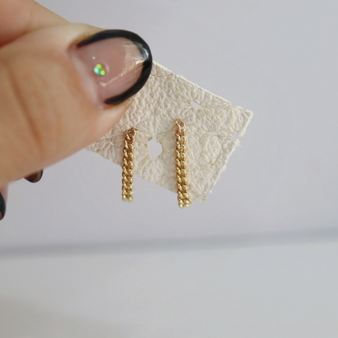 Dainty Curb Chain Drop Earrings - CHoose Your Metal - Sterling Silver or Gold Fill