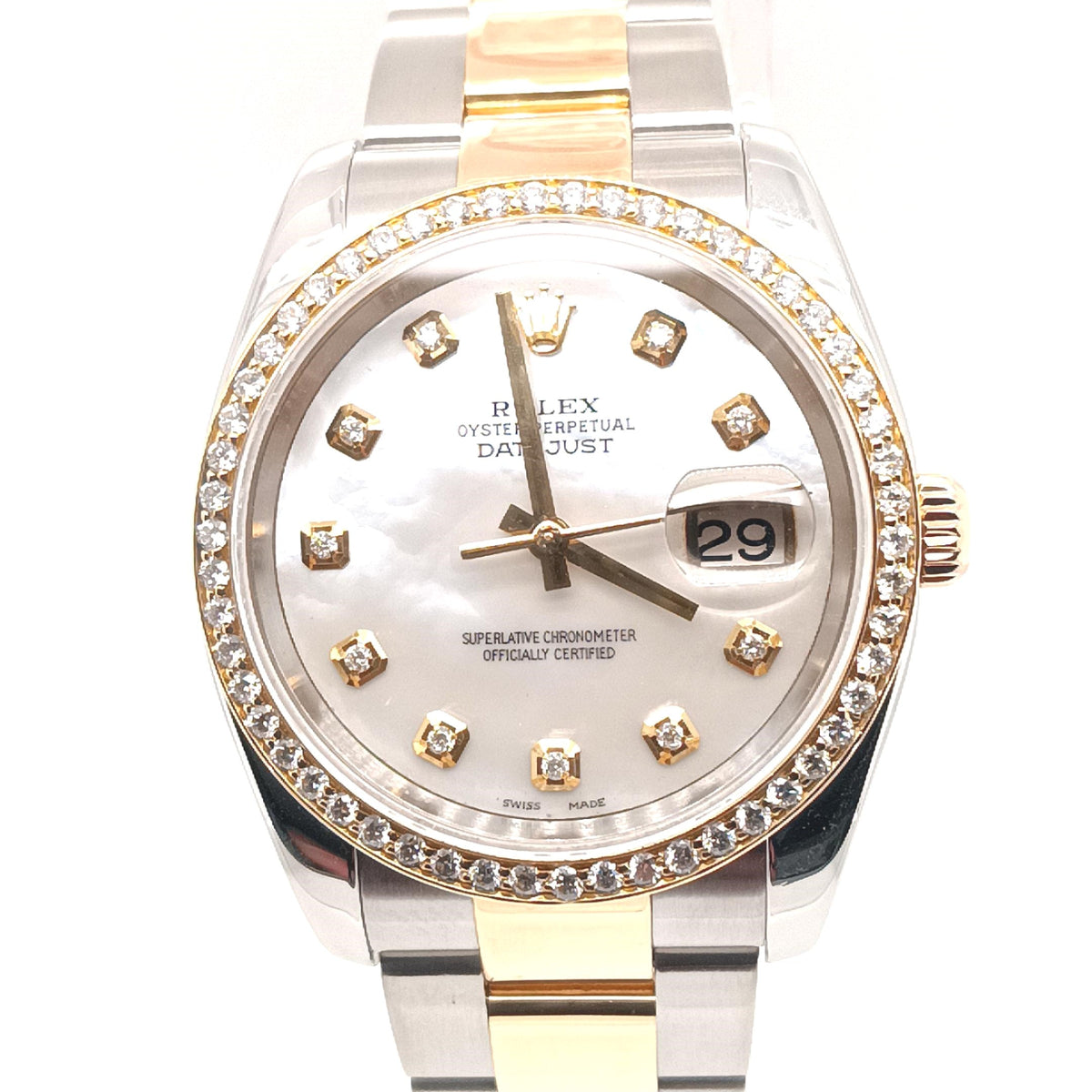 Gent's 18K & Stainless Pre-Owned Rolex with Mother of Pearl Diamond Dial