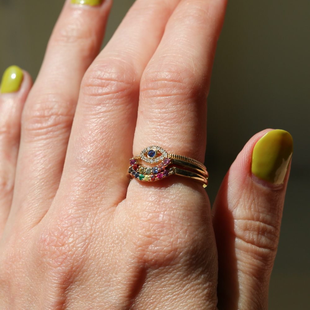 DIAMOND EVIL EYE RING | 14K GOLD & EMERALD