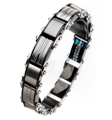 Black & Blue Plated Stainless Steel Reversible Bracelet
