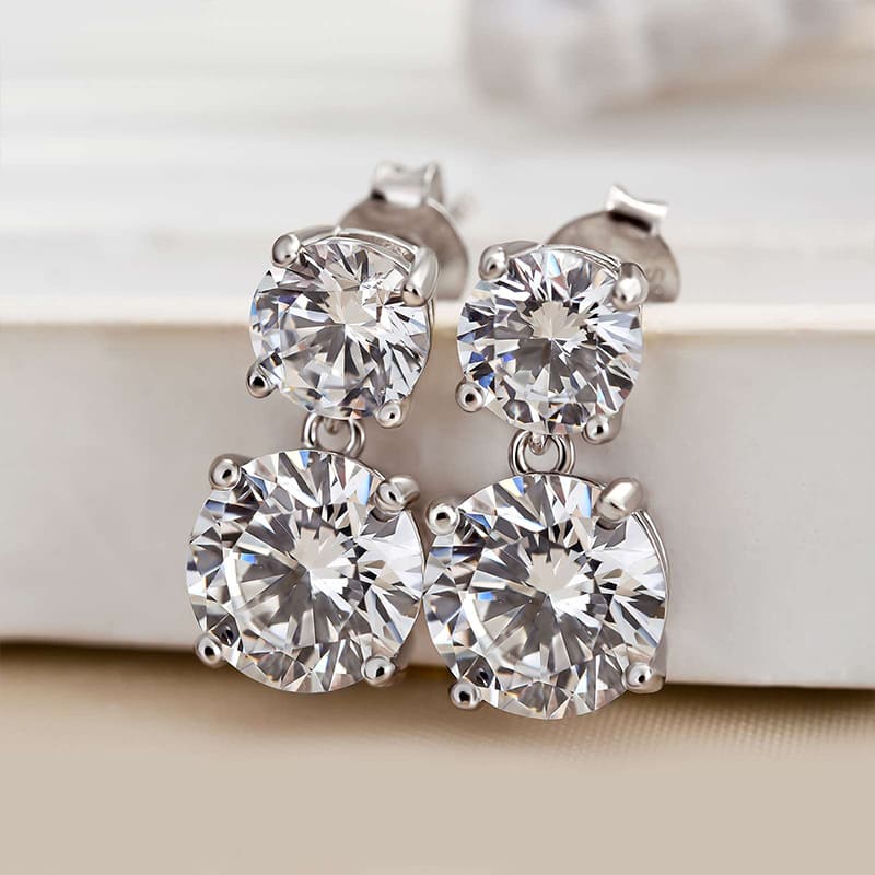Brilliant Round Cut Drop Earrings In Sterling Silver