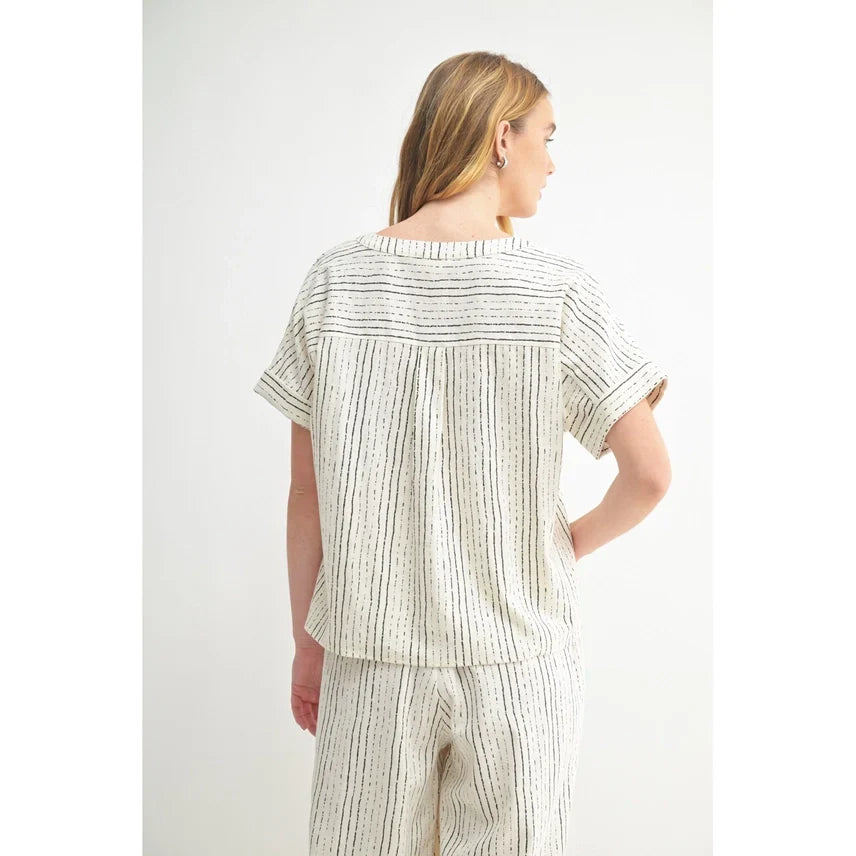 Madeline Textured V Neck Woven Top
