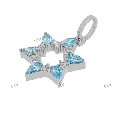 Light Blue Color Star Design Moissanite Silver Pendant