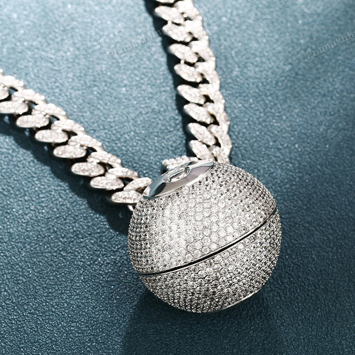 S925 Silver Moissanite Iced 8 Ball Pendant