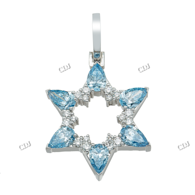 Light Blue Color Star Design Moissanite Silver Pendant