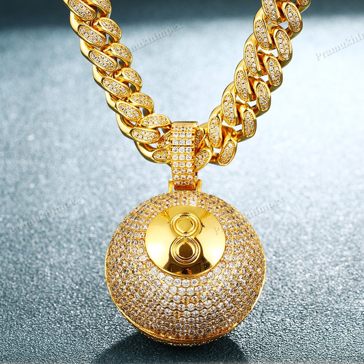 S925 Silver Moissanite Iced 8 Ball Pendant