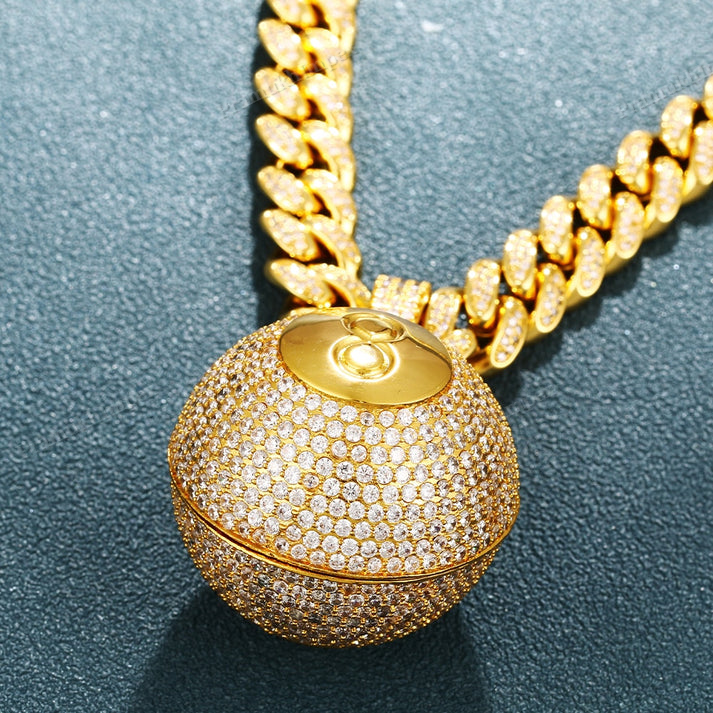 S925 Silver Moissanite Iced 8 Ball Pendant