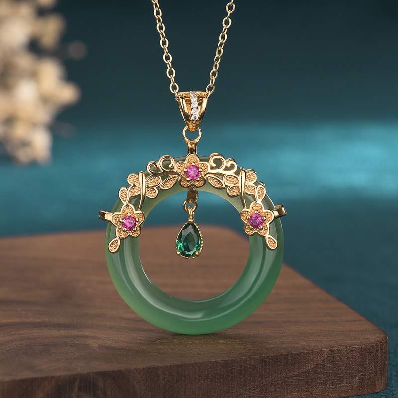 Fortune Jewel Natural Round Cyan Jade Healing Necklace Pendant