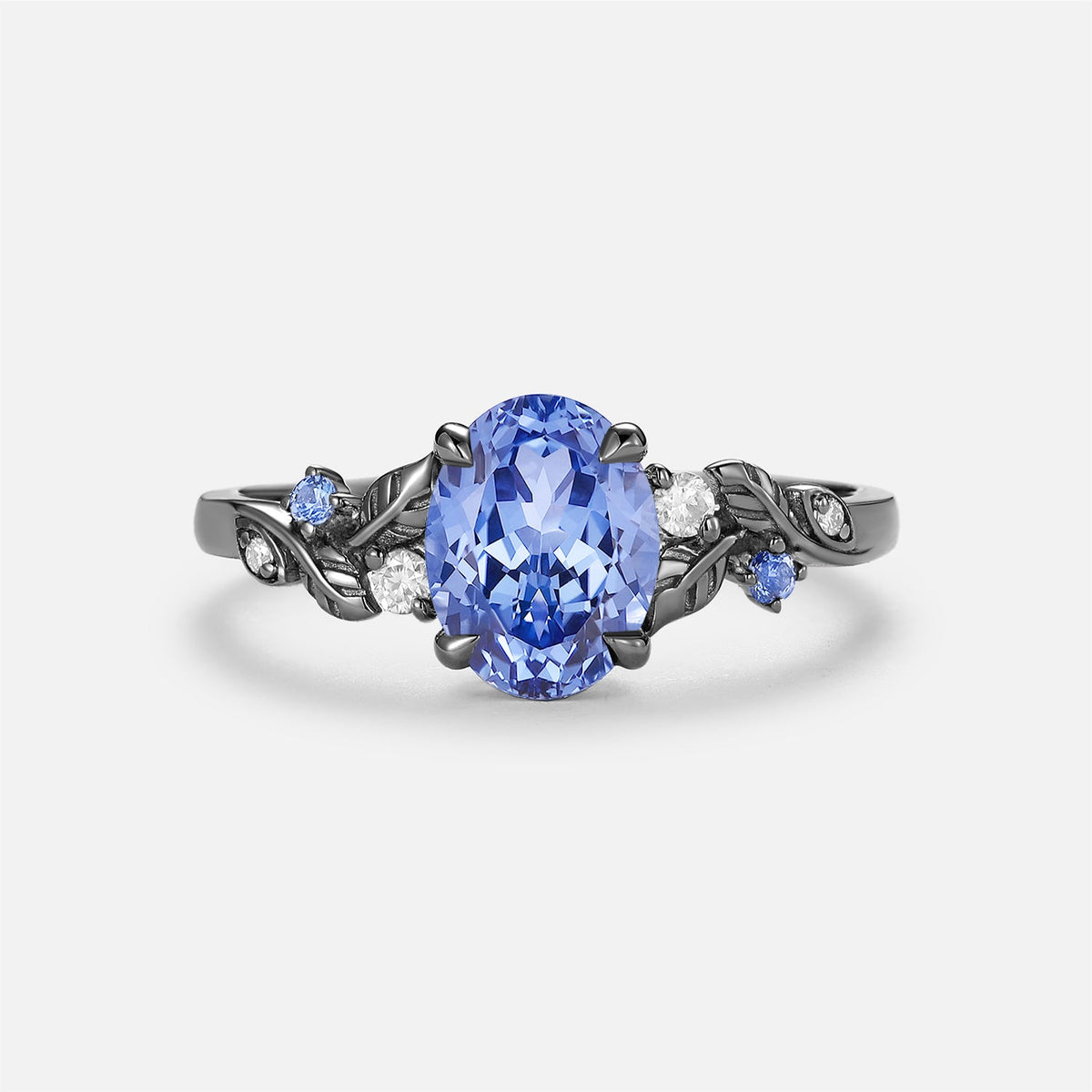 Oval Cut Lab Cornflower Sapphire Cluster Engagement Ring - Odette