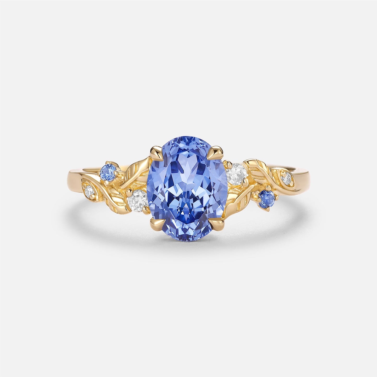 Oval Cut Lab Cornflower Sapphire Cluster Engagement Ring - Odette