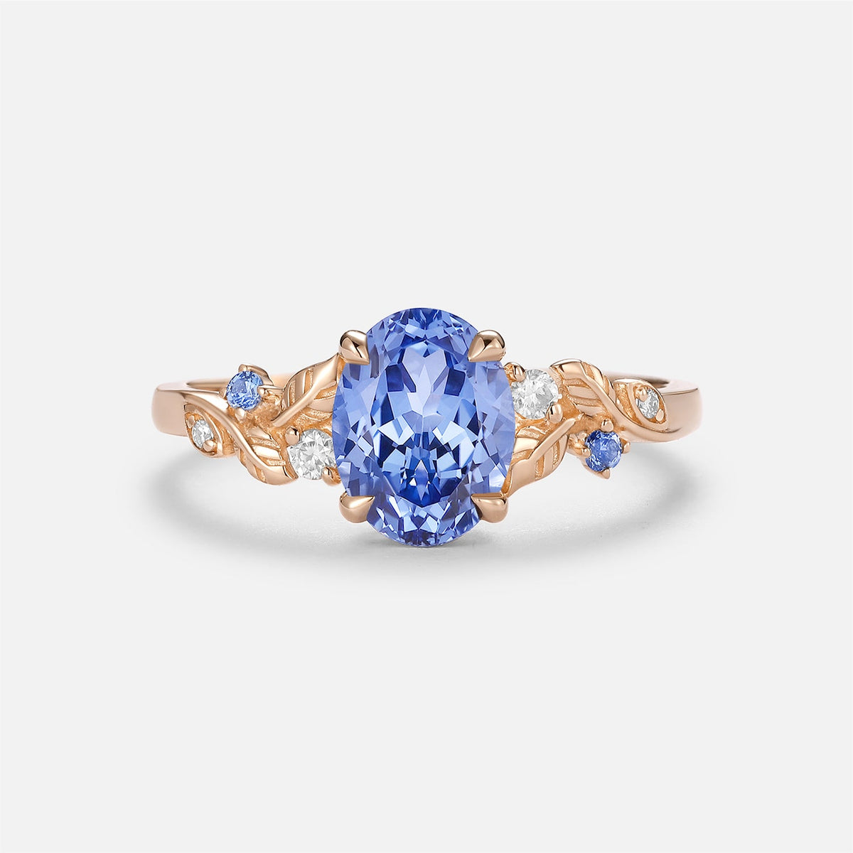 Oval Cut Lab Cornflower Sapphire Cluster Engagement Ring - Odette