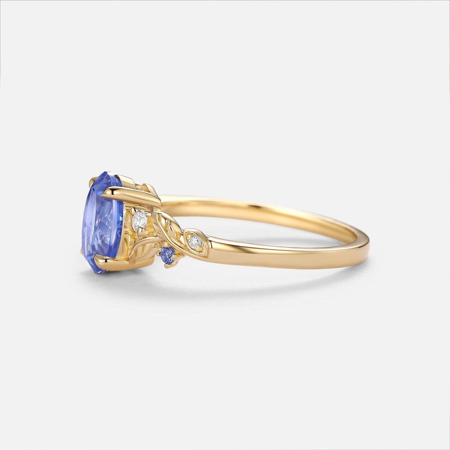 Oval Cut Lab Cornflower Sapphire Cluster Engagement Ring - Odette