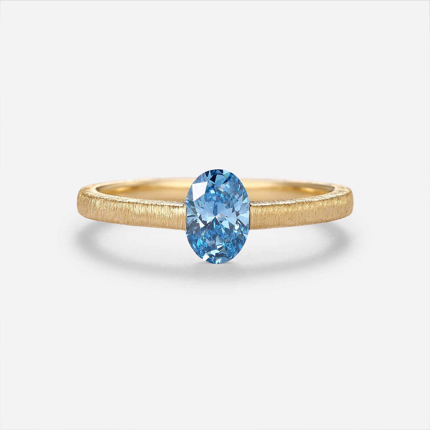 Minimalist Oval Cut Blue Lab Grown Diamond Gold Engagement Ring - Riva