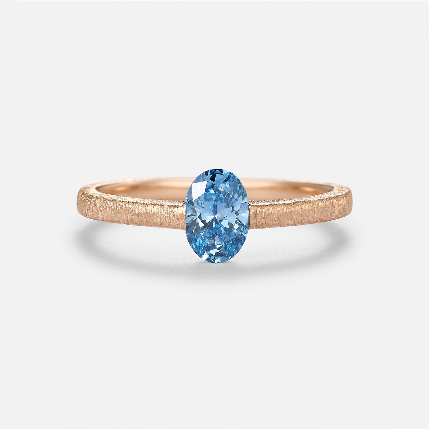 Minimalist Oval Cut Blue Lab Grown Diamond Gold Engagement Ring - Riva