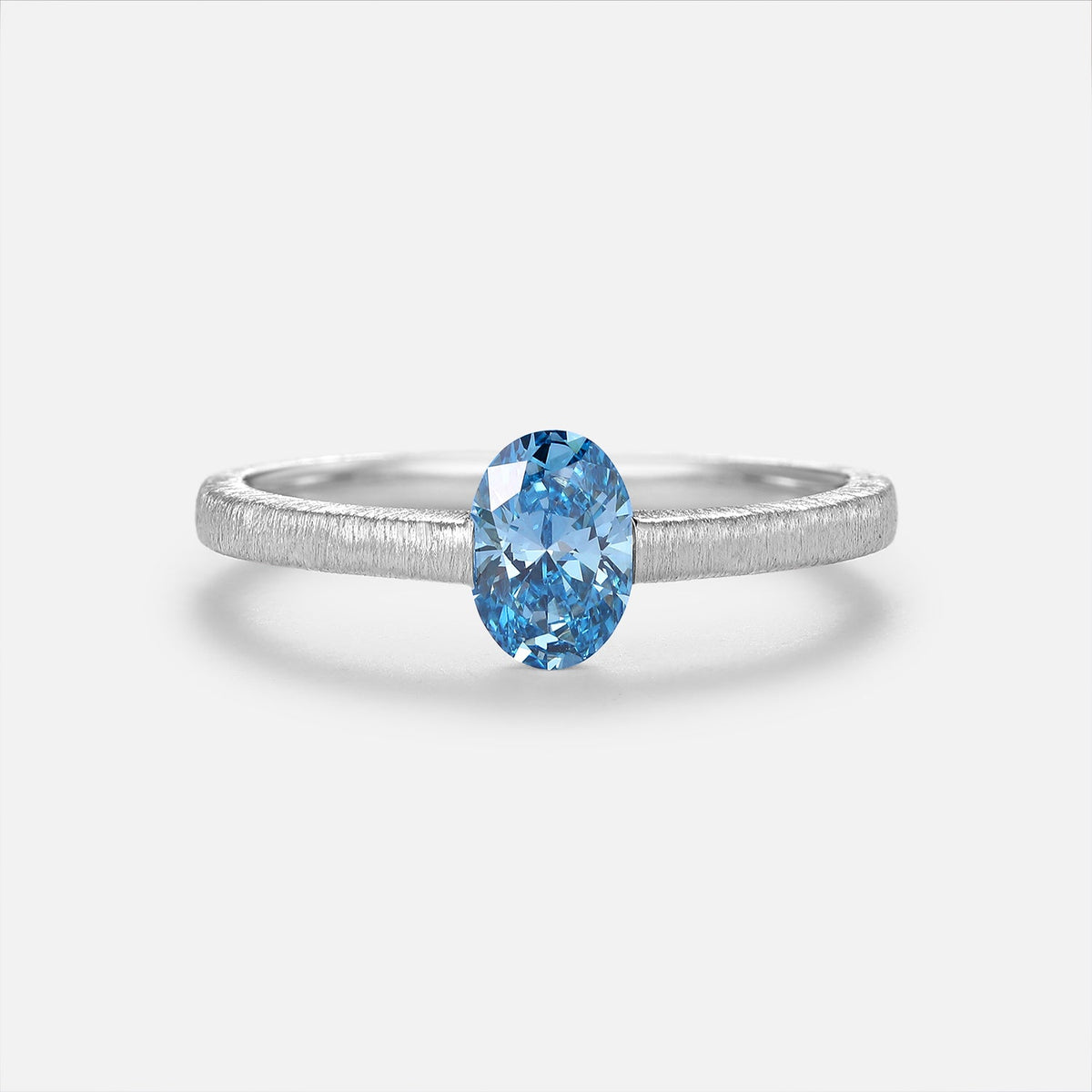 Minimalist Oval Cut Blue Lab Grown Diamond Gold Engagement Ring - Riva