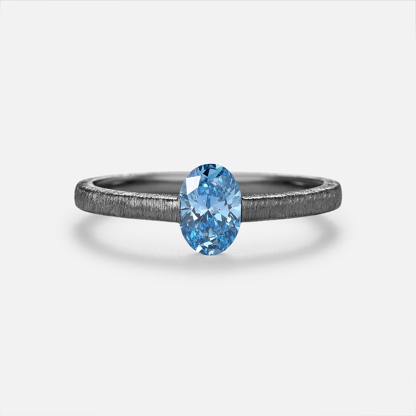Minimalist Oval Cut Blue Lab Grown Diamond Gold Engagement Ring - Riva