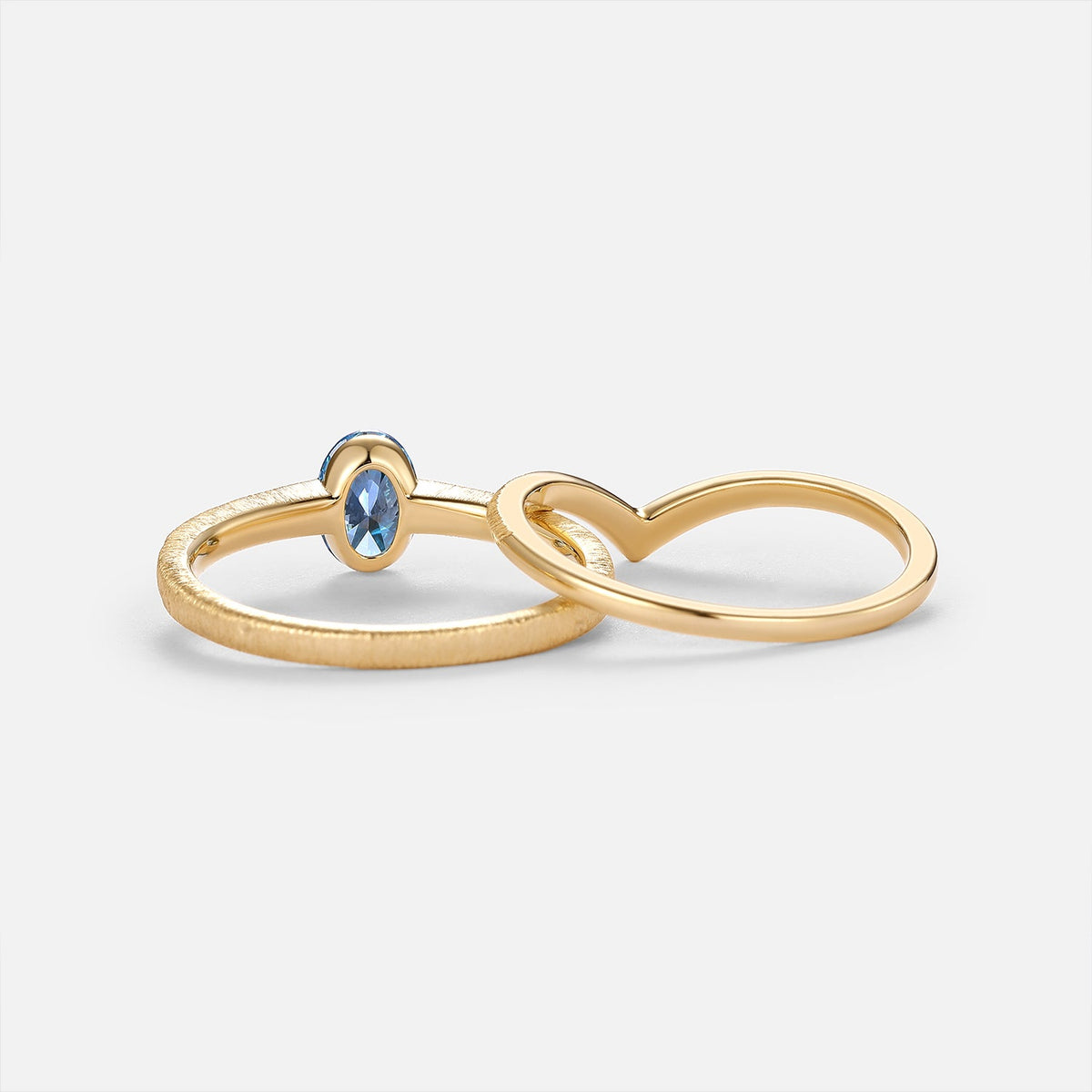 Minimalist Oval Cut Blue Lab Grown Diamond Gold Bridal Ring Sets 2pcs - Riva