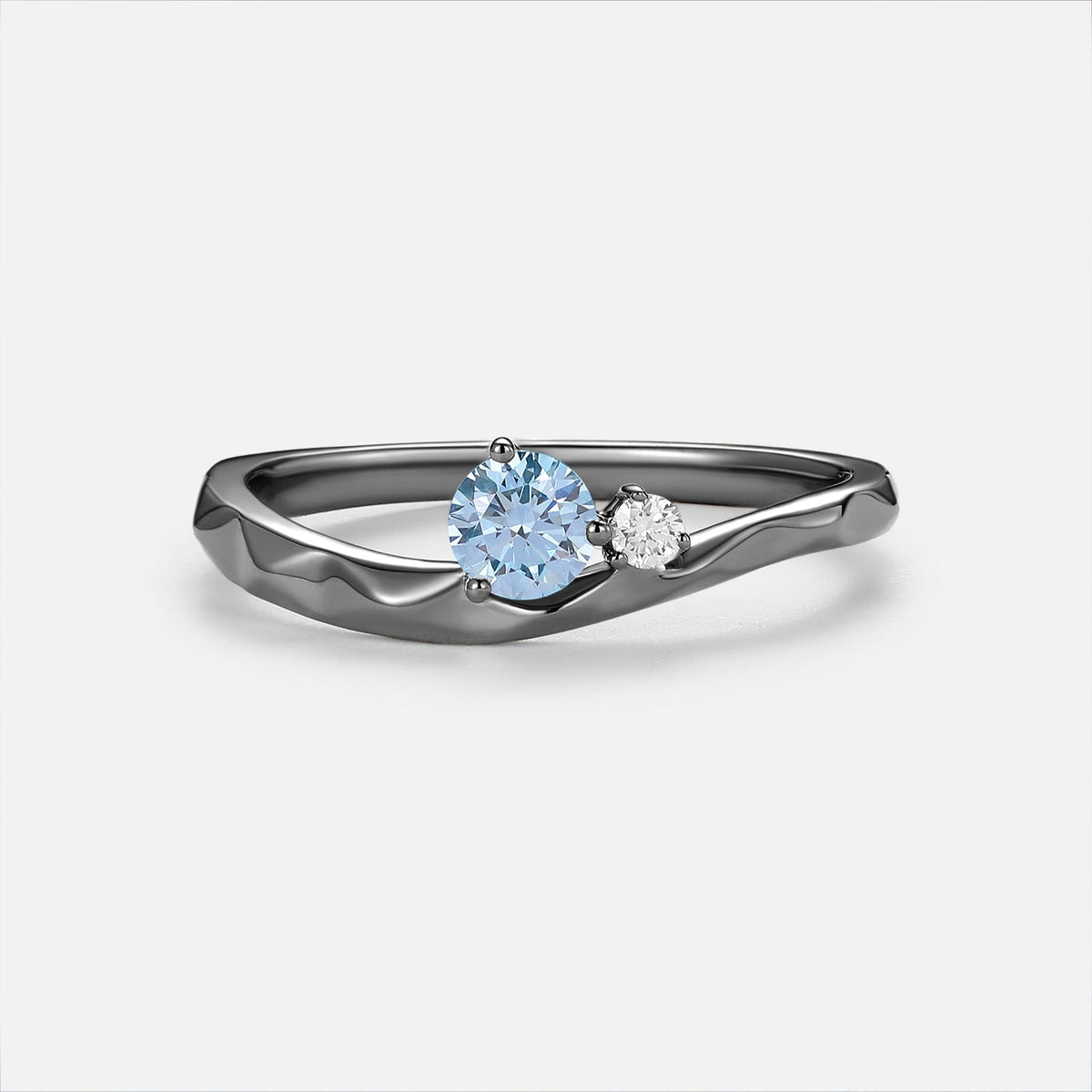 Round Wave Blue Lab Grown Diamond Minimalist Engagement Ring - Cerise