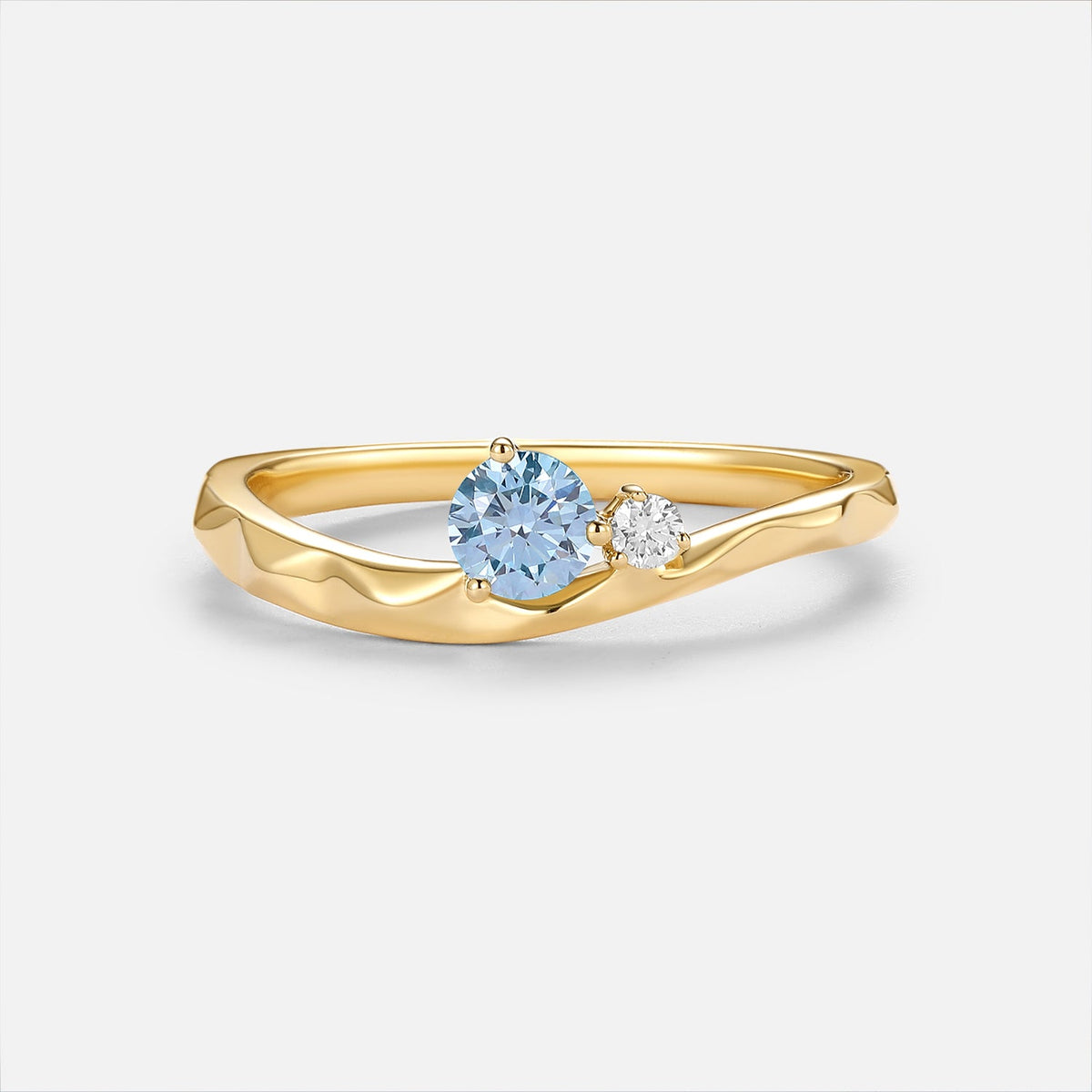 Round Wave Blue Lab Grown Diamond Minimalist Engagement Ring - Cerise