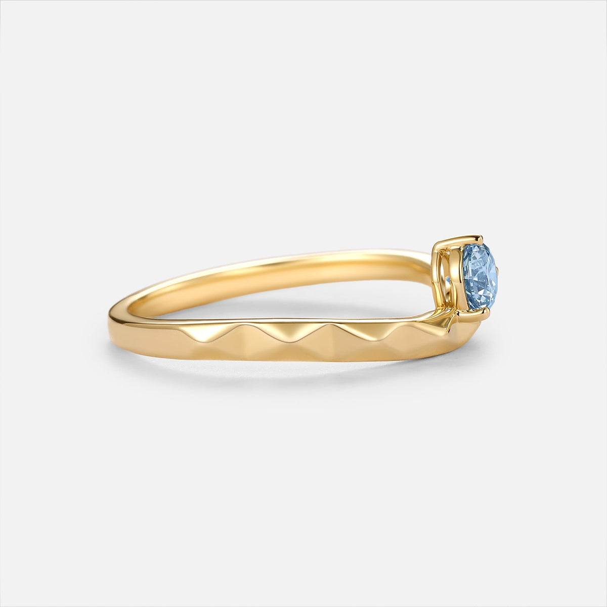 Round Wave Blue Lab Grown Diamond Minimalist Engagement Ring - Cerise