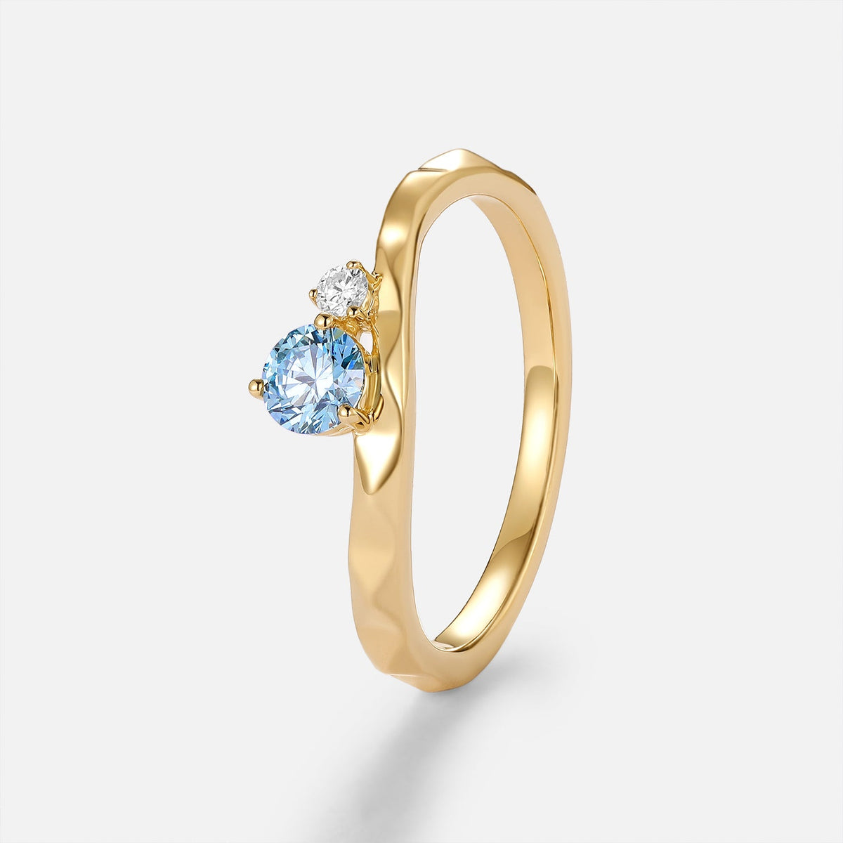 Round Wave Blue Lab Grown Diamond Minimalist Engagement Ring - Cerise