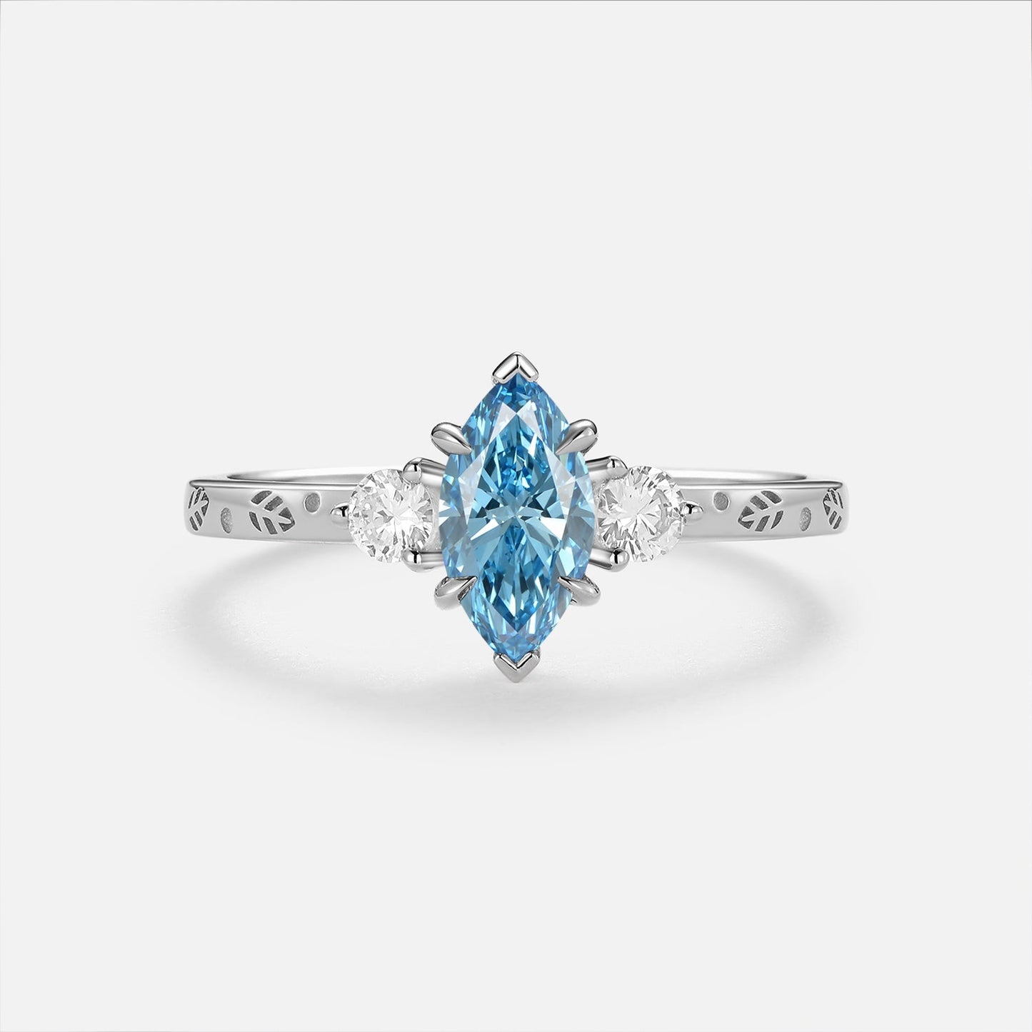 Marquise Blue Lab Grown Diamond Engraved Engagement Ring - Caelum