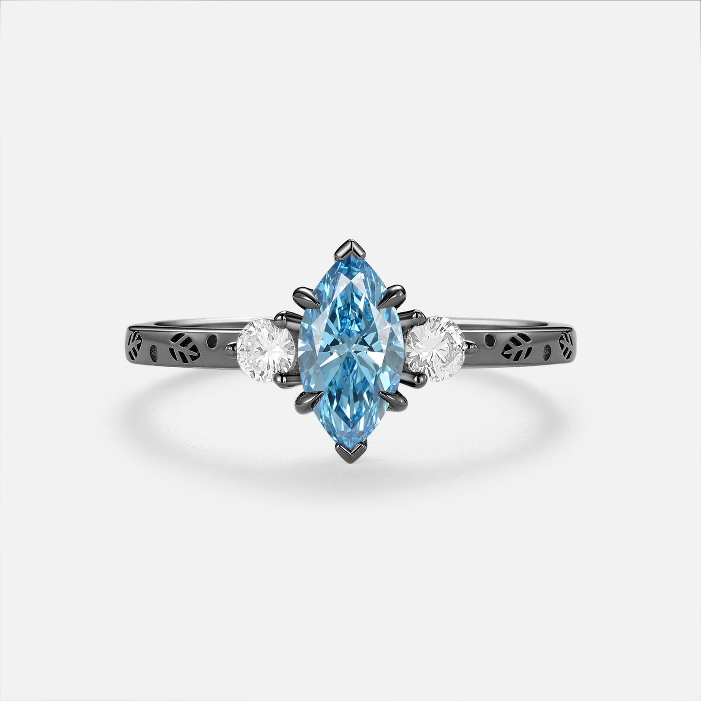Marquise Blue Lab Grown Diamond Engraved Engagement Ring - Caelum