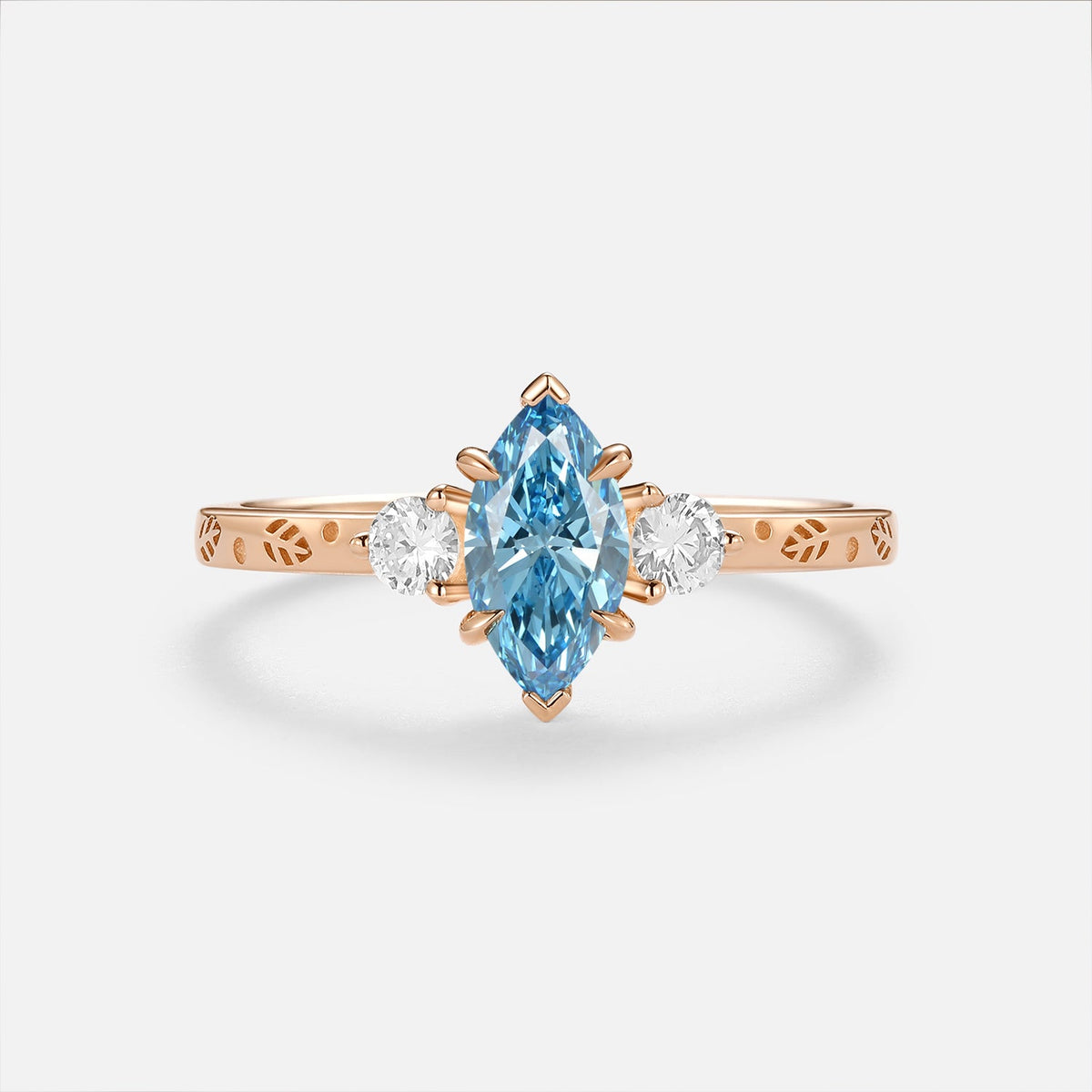 Marquise Blue Lab Grown Diamond Engraved Engagement Ring - Caelum