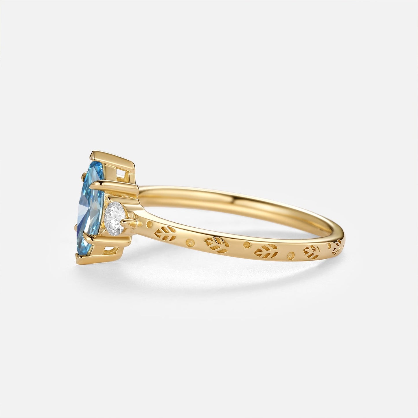 Marquise Blue Lab Grown Diamond Engraved Engagement Ring - Caelum